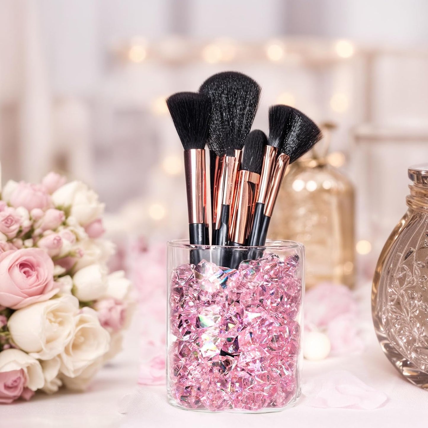 DomeStar Dazzling Pink Ice Rocks, 180PCS Holographic Acrylic Crushed Ice Sparkling Fake Diamonds Holographic Plastic Gems for Vases Fillers Table Scatter Decoration