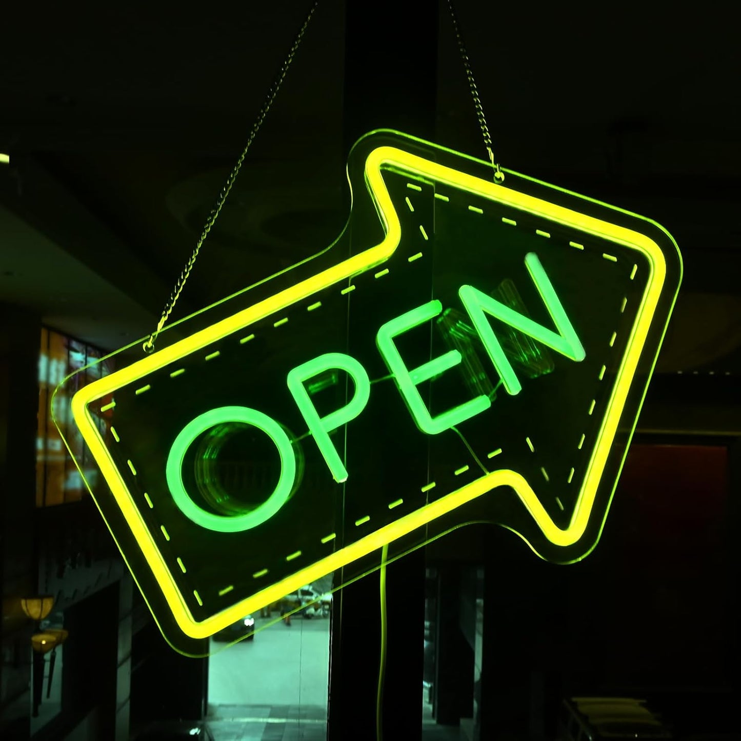 Planzo Open Neon Sign LED Beer Bar Open Neon Light for Wall Decor Light Up Sign for Home Pub Restaurant Business Party Man Cave Room Art Coffee Bistro USB Dimmable Yellow Green Indoor Use