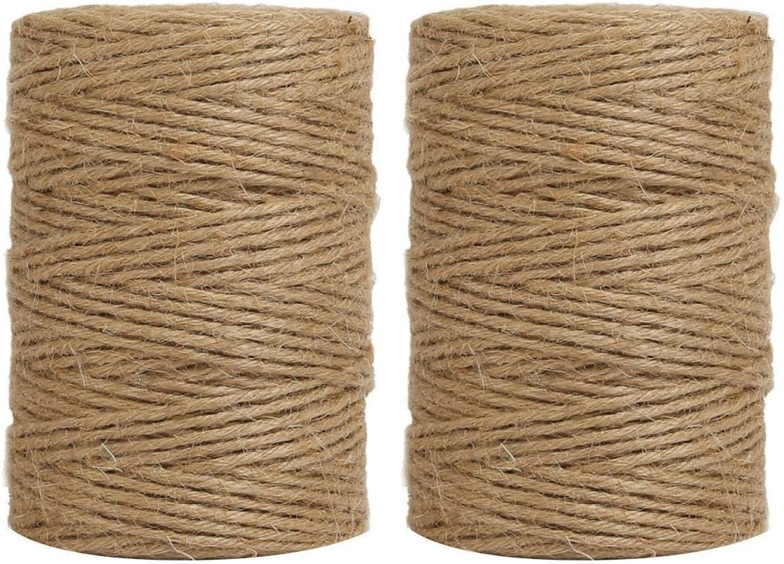 Tenn Well Jute Twine, 328Feet 2.32mm 6Ply Natural Garden Twine, Heavy Duty Jute String for Crafts, Gift Wrapping, Gardening, Farmhouse Decor, Christmas Decorations (Pack of 2)