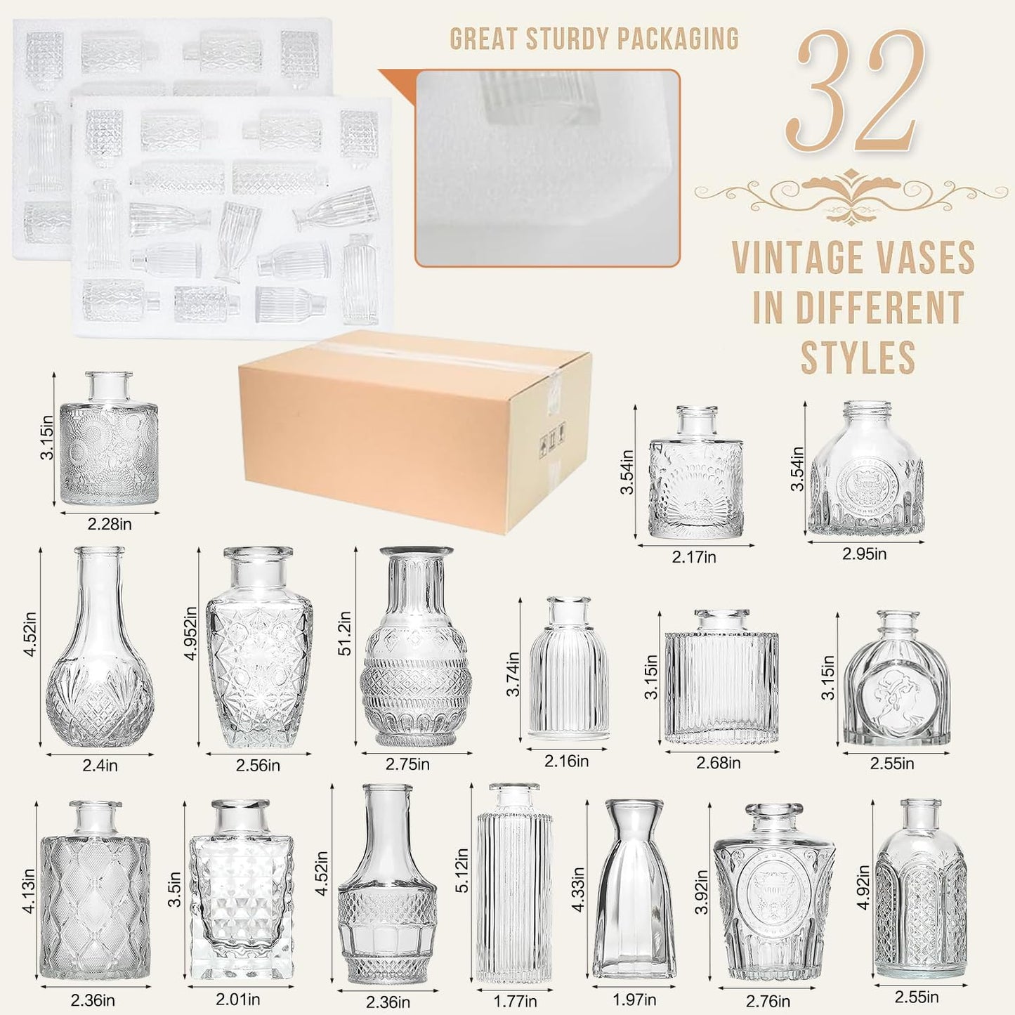 Mini Bud Vases Set of 32 As Wedding Centerpieces for Tables,Clear Bud Vases for Flowers,Small Flower Vases Suitable for Birthday Party,Anniversary,Wedding Reception,Baby Shower (Clear, 32PCS)