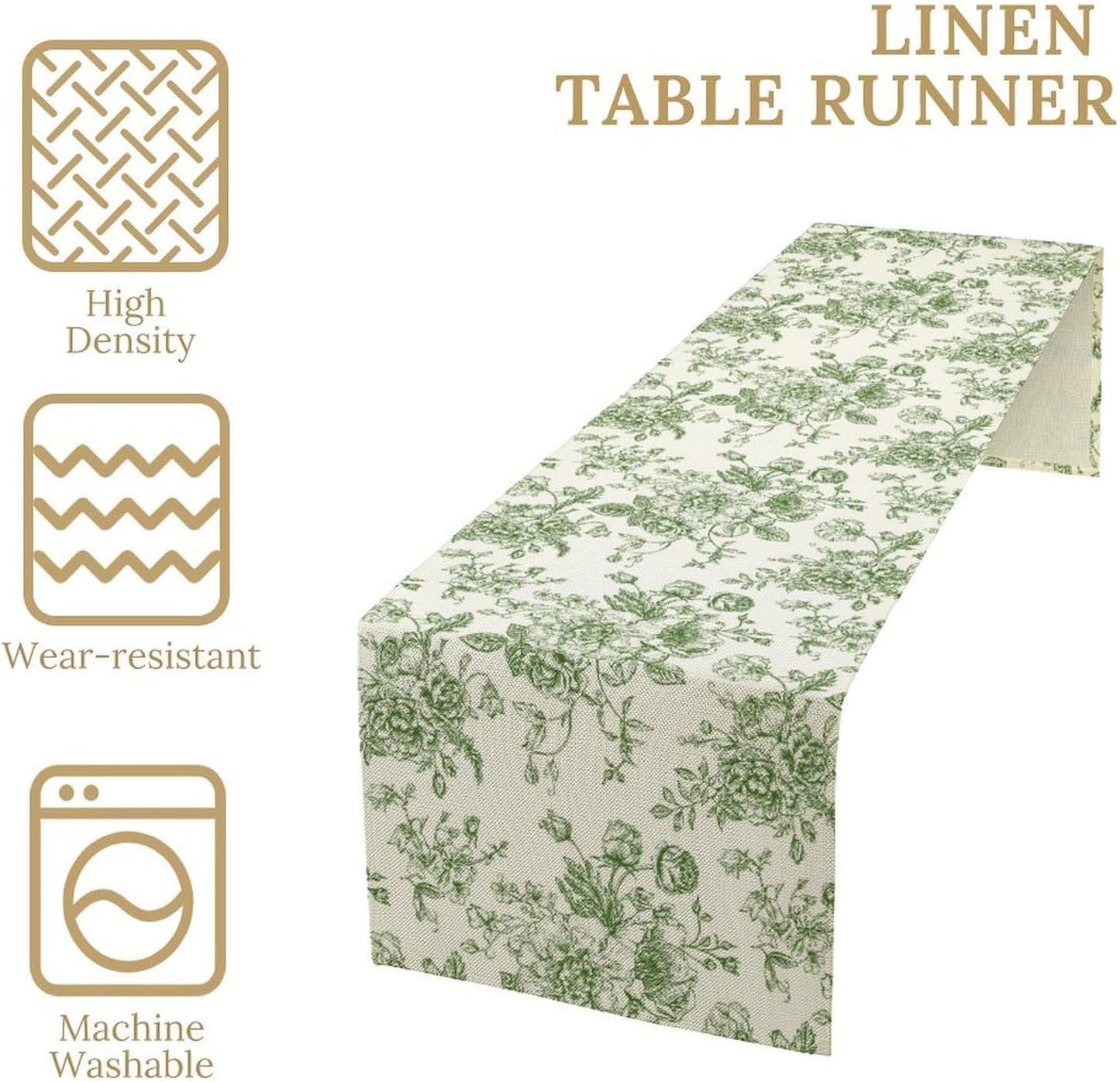 Vintage Flower Table Runner, Wildfloral Green Floral Sketch Pattern Print Table Runner for Kitchen Dinning Table Runner Decor Home Wedding Party Holiday, 13x60 Inch