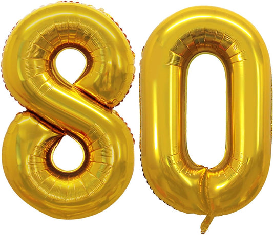 GOER Number 80 Balloons for 80th Birthday Party Decorations,42 Inch Jumbo Foil Helium Balloons for 80th Anniversary (Gold)
