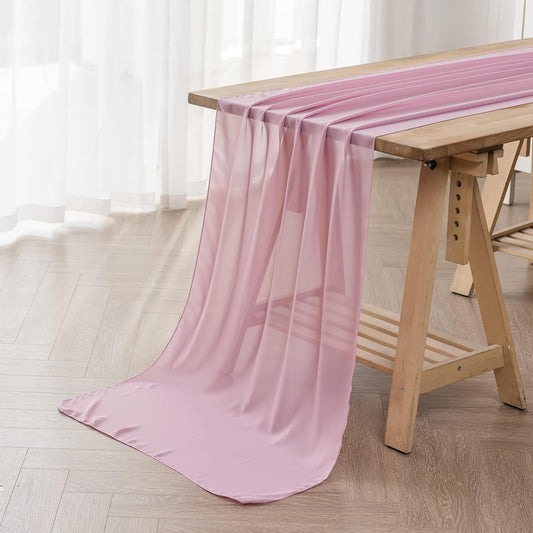6Pack 9ft Chiffon Table Runner 14x108 Inch Sheer Romantic Table Runner for Wedding Birthday Party Bridal Shower Outdoor Decoration-Dusty Pink