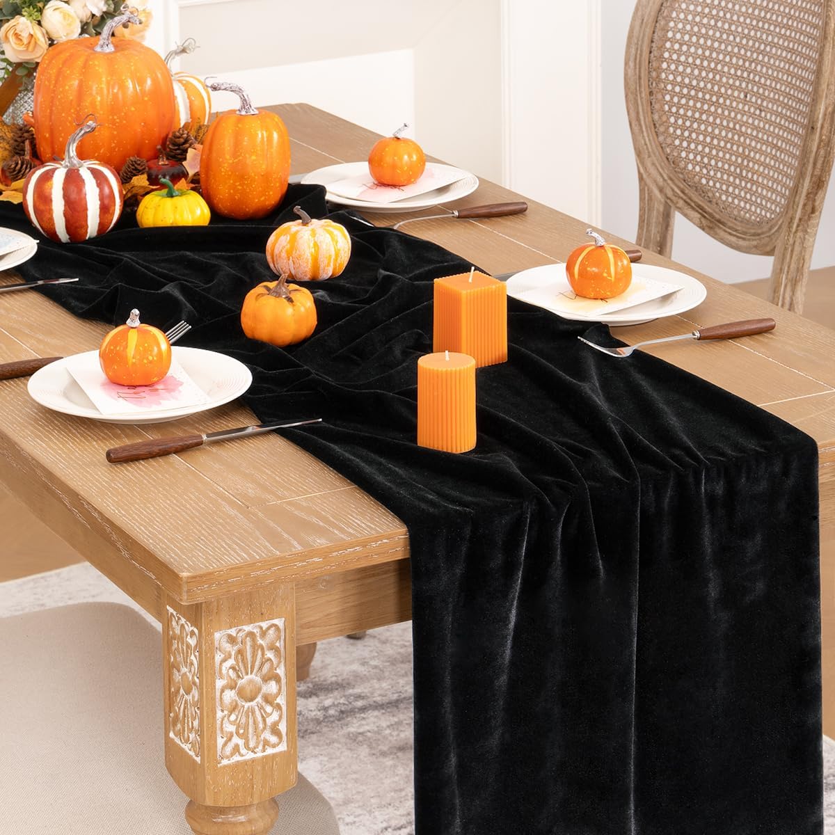Black Velvet Table Runner Fall Halloween Black Table Runner 20 x 120 Inch Luxurious Elegant Velvet Fabric Thanksgiving Table Decorations for Christmas Dinner Wedding Bridal Baby Shower