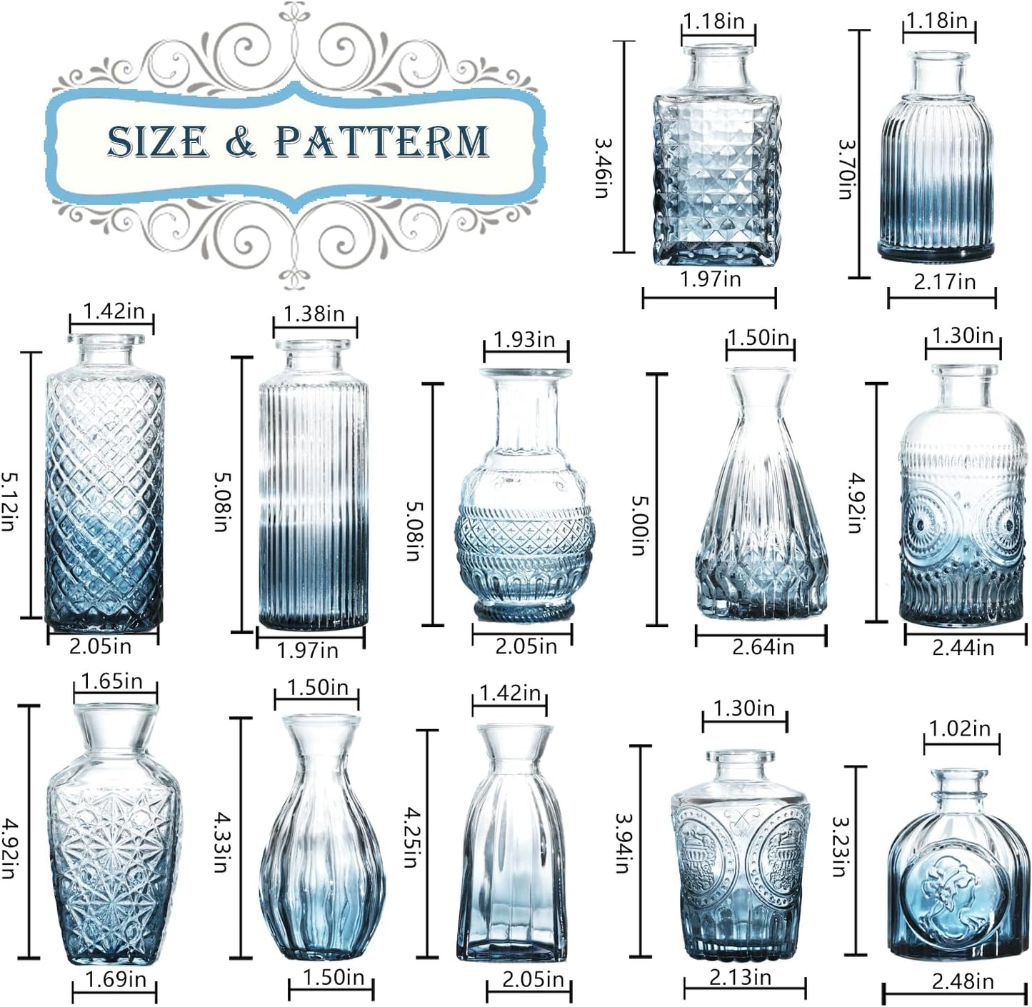 Bud Vases Set of 12,Glass Bud Vases in Bulk,Small Flower Vases for Centerpieces,Mini Vintage Vase for Wedding, Home Table Decor,Christmas,Party Decoration,Blue