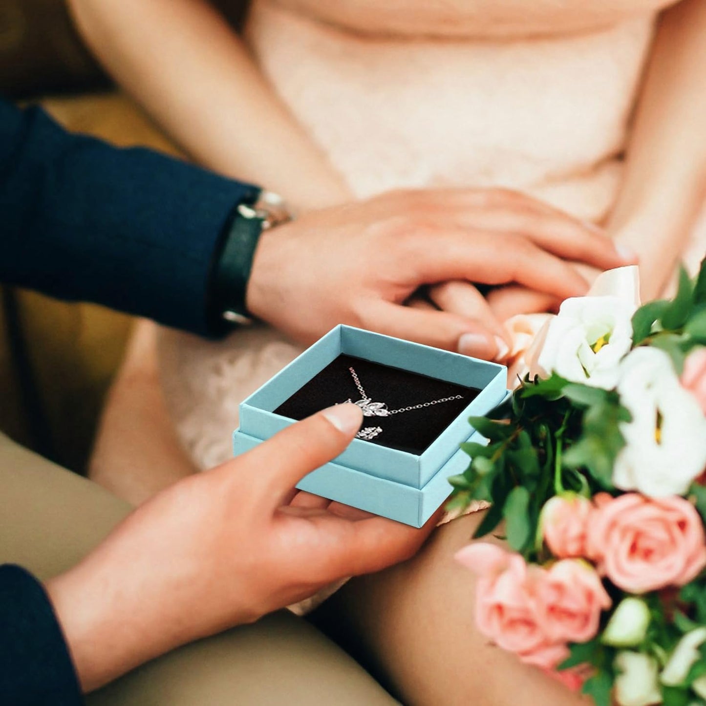 Gift Box Necklace Earring Ring Box Gift Box,12 Pieces Square Cardboard Jewelry Gift Boxes,Cotton Filled Cardboard Paper Jewelry Box Gift Case (3.5x3.5x1.25 Inches) (Blue)