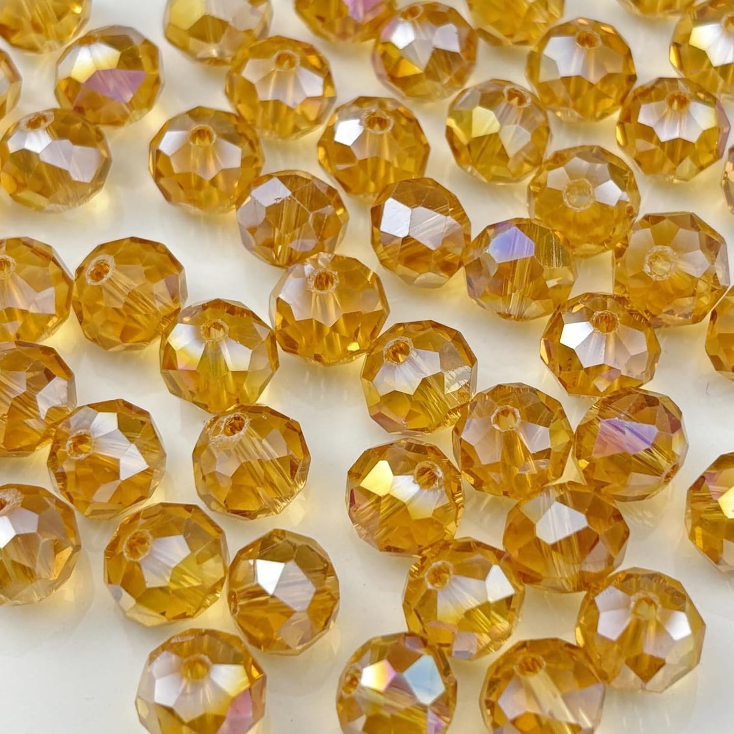 100pcs 8mm Crystal Glass Beads for Crafts Faceted Rondelle Glass Beads for Jewelry Making Crystal Spacer Beads for Necklaces Bracelets Earrings DIY Craft(Gold Champagne AB)