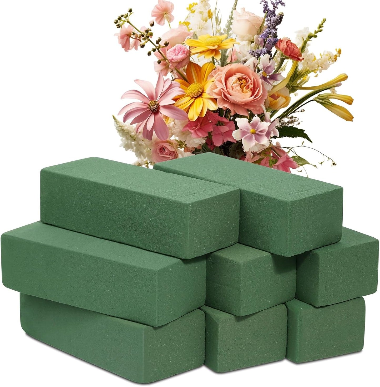 8 Pcs Floral Foam Blocks for Flower Arrangement (7.8” L x 3.5” W x 2.4” H) Wet and Dry Green Floral Foam for Wedding, Birthdays, Home Decorations