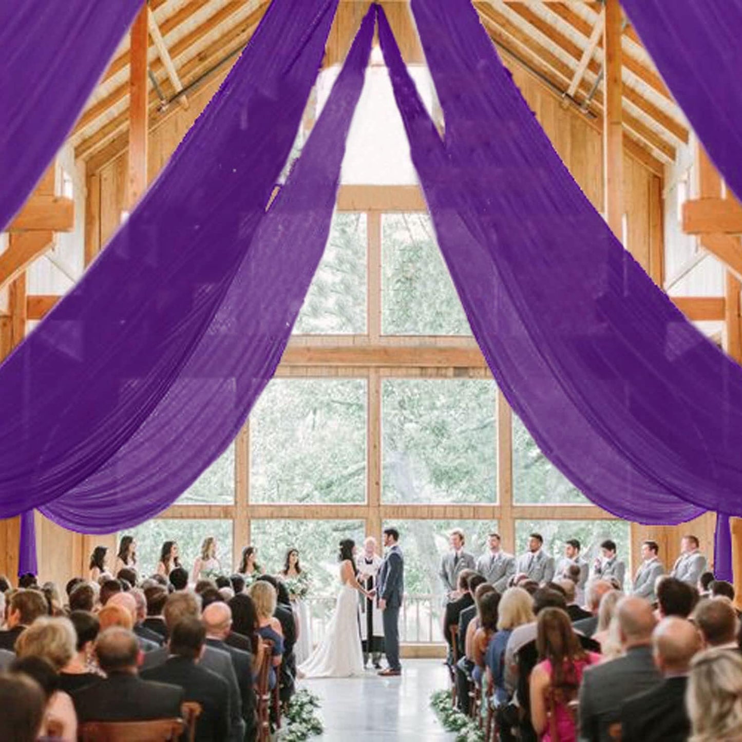 MODFUNS Ceiling Drapes for Parties Royal Purple Wedding Arch Draping Fabric 5x20ft 6 Panels Chiffon Fabric Drapes Ceiling Decor Sheer Curtains Bed Canopy for Bedroom Wedding Decor