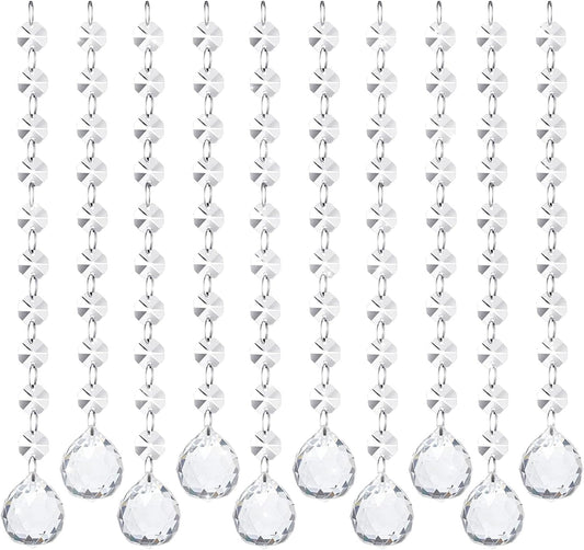 10 PCS Crystal Garland Strands, 33ft Hanging Crystal Strings for Window Curtains Doorway Decorations, Acrylic Clear Ball Crystal Ornaments for Christmas Tree, Wedding Party Home Chandelier Decor