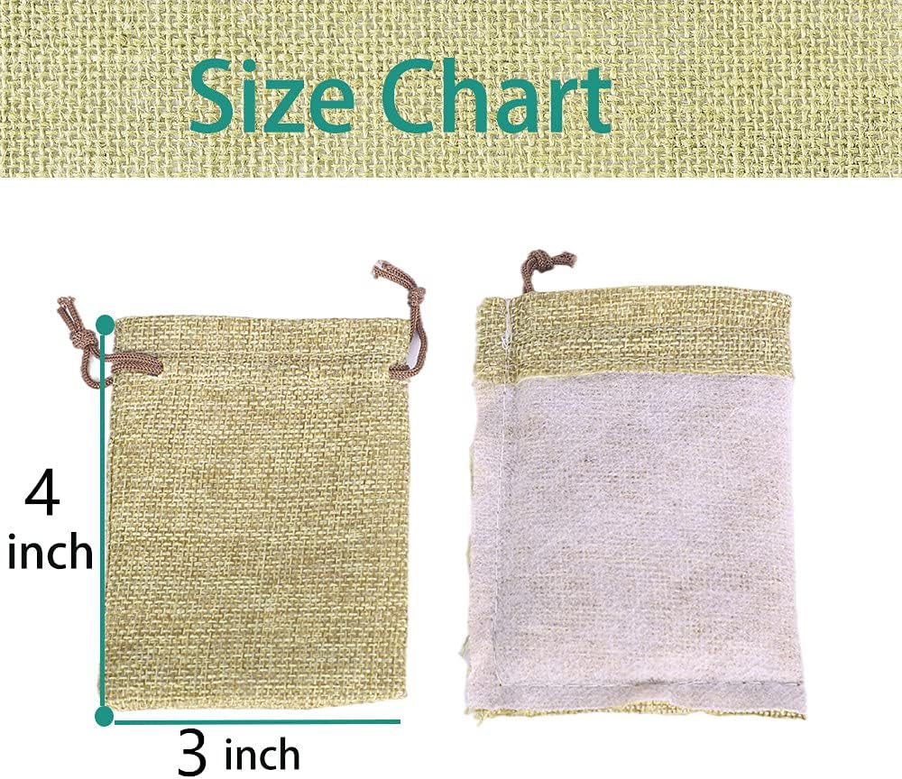 LYSXP 50PCS Burlap Bags with Drawstring，3x4 Inch Cream color Drawstring Gift Bag Jewelry Pouches for Wedding Party Favors, DIY Craft