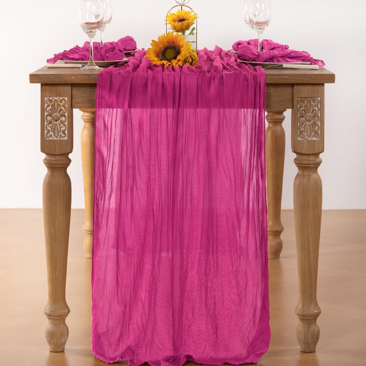 Hot Pink Cheesecloth Table Runner 4 Pack Fall Table Runners Boho Gauze 120 Inches Fuschia Cheese Cloth Fall Table Decorations for Thanksgiving Weddings Bridal Baby Shower Birthday Parties
