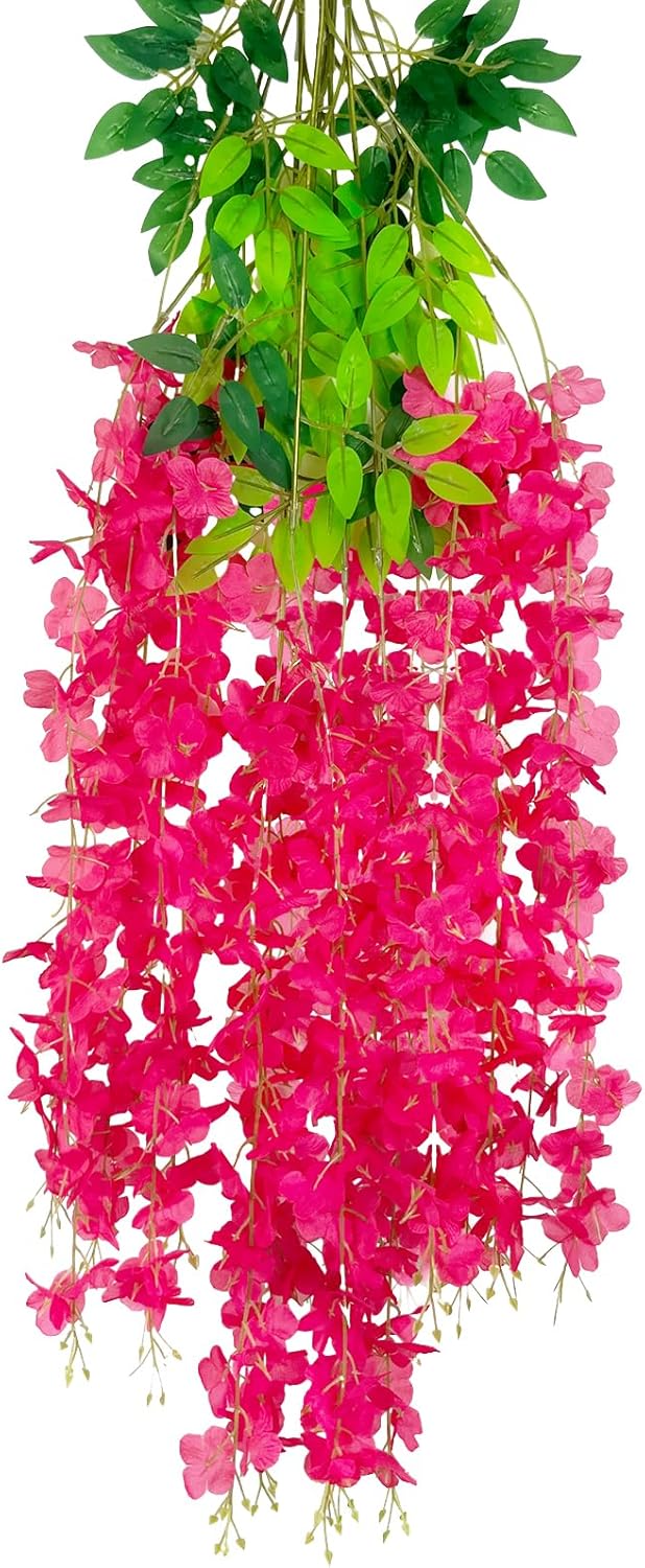 5 Pack Fuchsia Wisteria Hanging Flowers Garland, 3.77 Feet Artificial Flower Vines, Fake Wisteria, Artificial Vines Hanging Garland for Backdrop Outdoor Yard Garden Decor