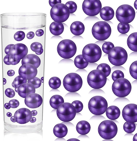 100PCS Purple Faux Pearls Beads for Centerpiece Vases, Vase Filler Faux Pearls, No Holes Filler Beads for Party Anniversary Birthday Wedding Table Decor, 14/20/30mm