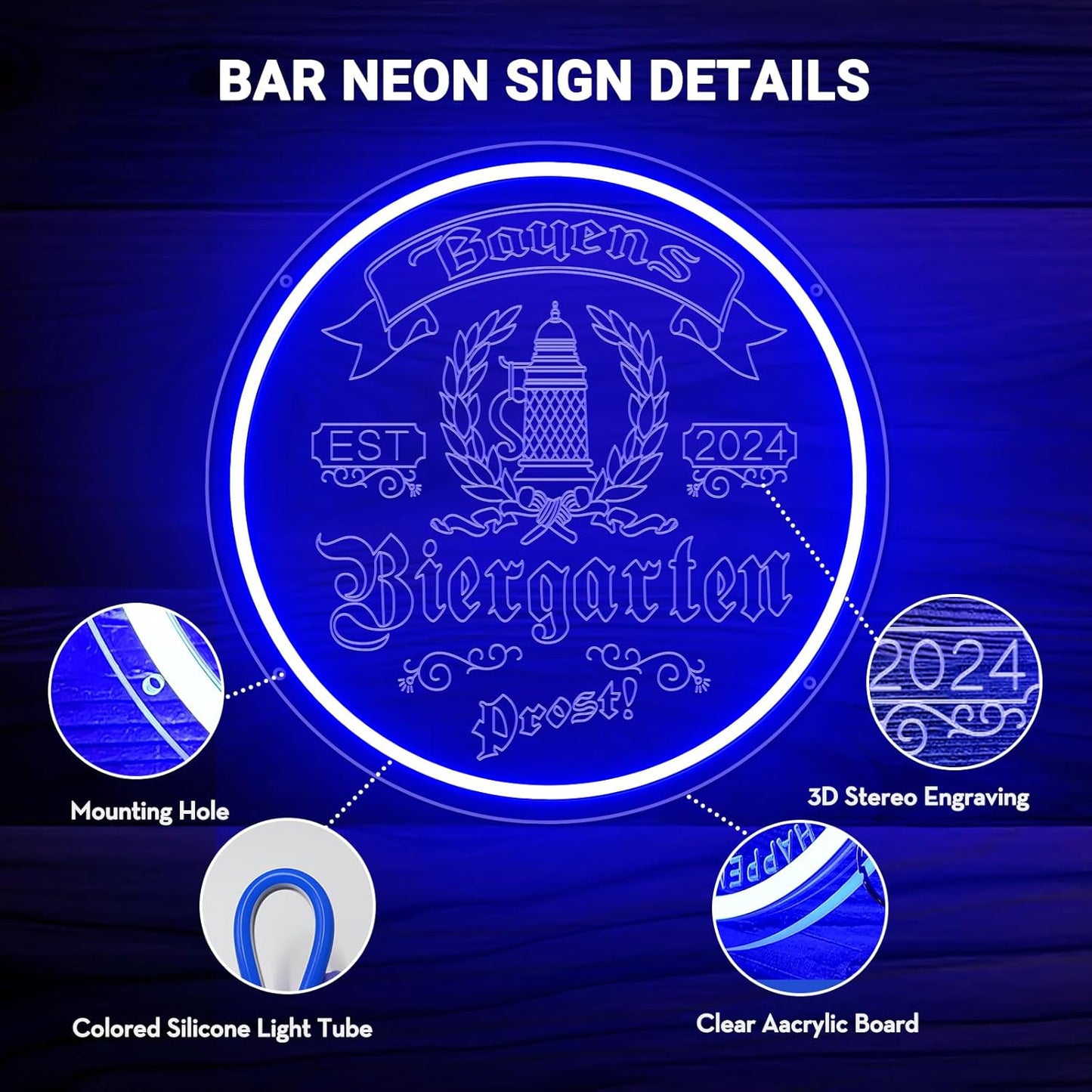 Custom Bar Neon Sign for Biergarten, Personalized LED Beer Barrel Wheat Signs for Wall Decor, Customizable Biergarten Signs for Men Dad Husband Gifts, Man Cave Home Bar Pub Tavern Bistro Business