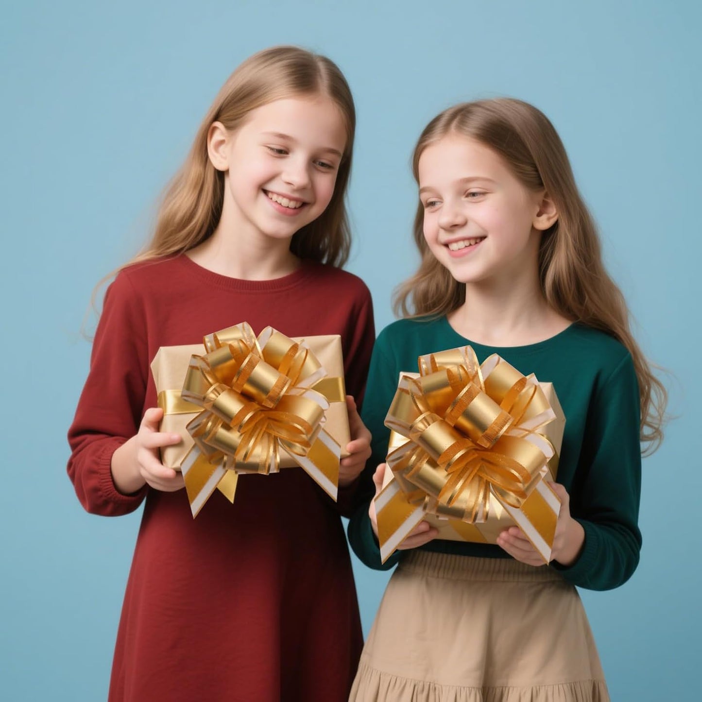 12 PCS 6 Inch Large Pull Organza Golden Bows - Perfect for Gift Wrapping, Wedding Decor, Car Bows, Birthday Parties, Christmas and Valentine's Day