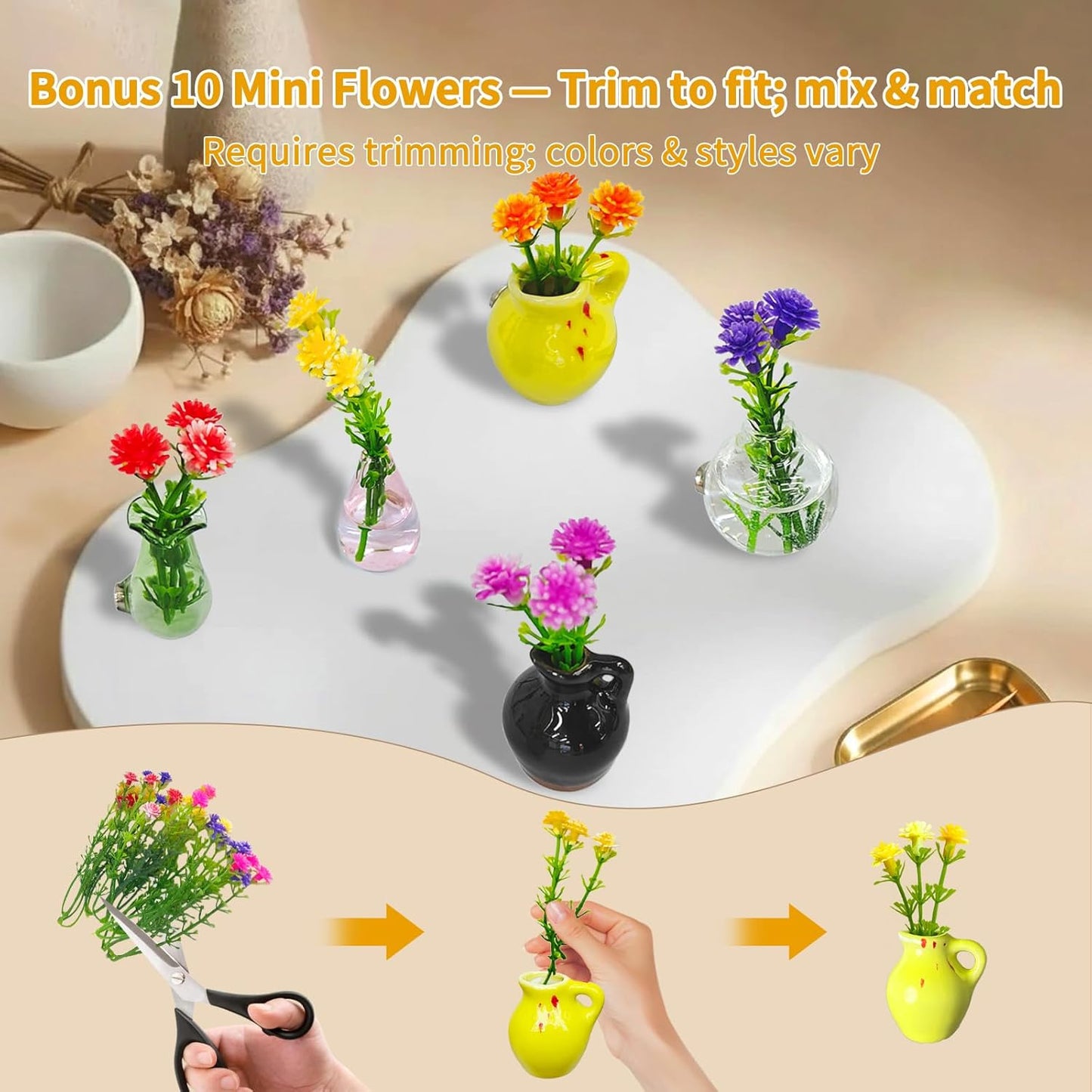 Magnetic Bud Vase Set – Mini Ceramic & Glass Vases with Strong Magnet for Fridge & Whiteboard – Decorative Small Flower Vases for Kitchen, Home or Office Décor for Women (Glass & Ceramic)
