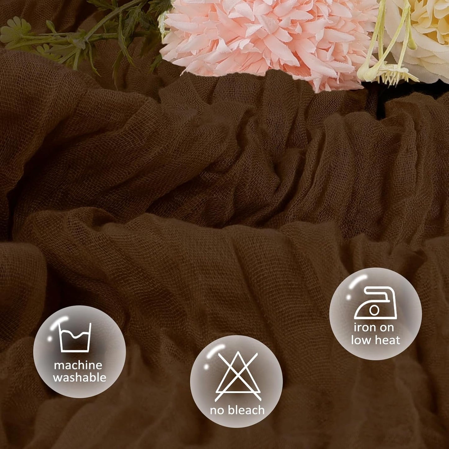 12 Pack Brown Cheesecloth Fall Table Runner 10ft Boho Gauze Fabric Cheese Cloth Table Runner 35 x 120 Inch Rustic Sheer Runner for Thanksgiving Wedding Decor Baby Shower Party Centerpiece Decoration