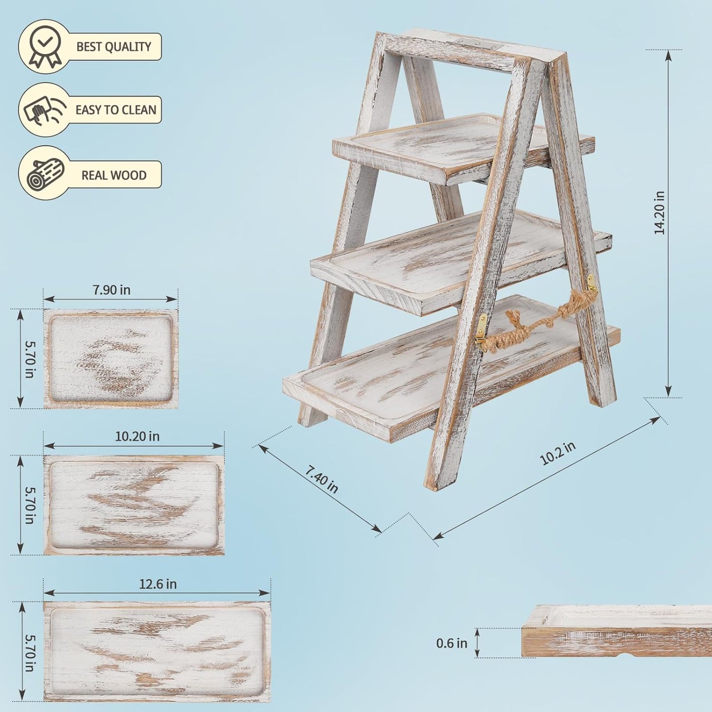 Wooden Cupcake Stand, 3 Tier Cupcake Display Stand for Dessert Display, Dessert Stands with Serving Tray and Foldable Stand for Party, Birthday, Wedding, Events, Baby Shower (White)