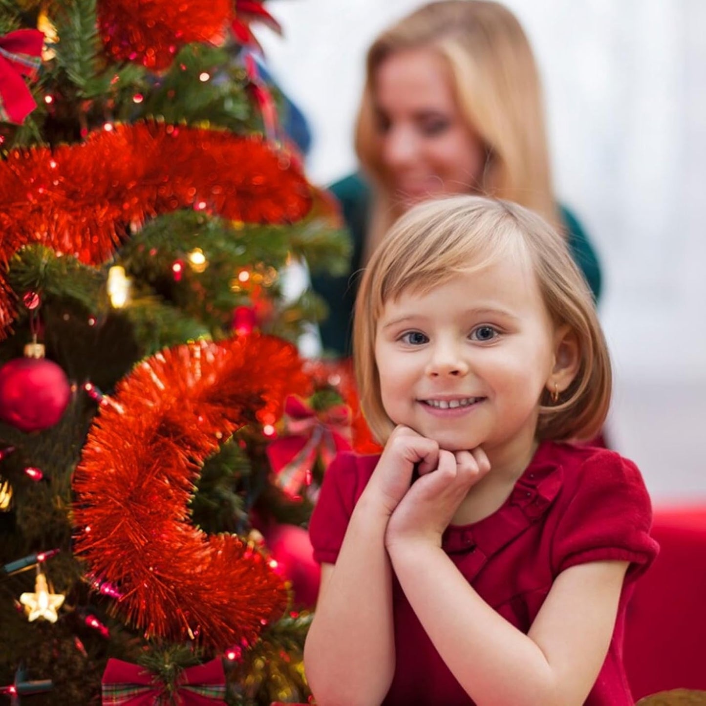 50 Feet Christmas Foil Fringe Banner Metallic Tassle Garland Metallic Backdrop Parade Floats Shiny Hanging Ceiling, Valentine's, Wedding, New Year Party Decorations(2" x 50', Red)