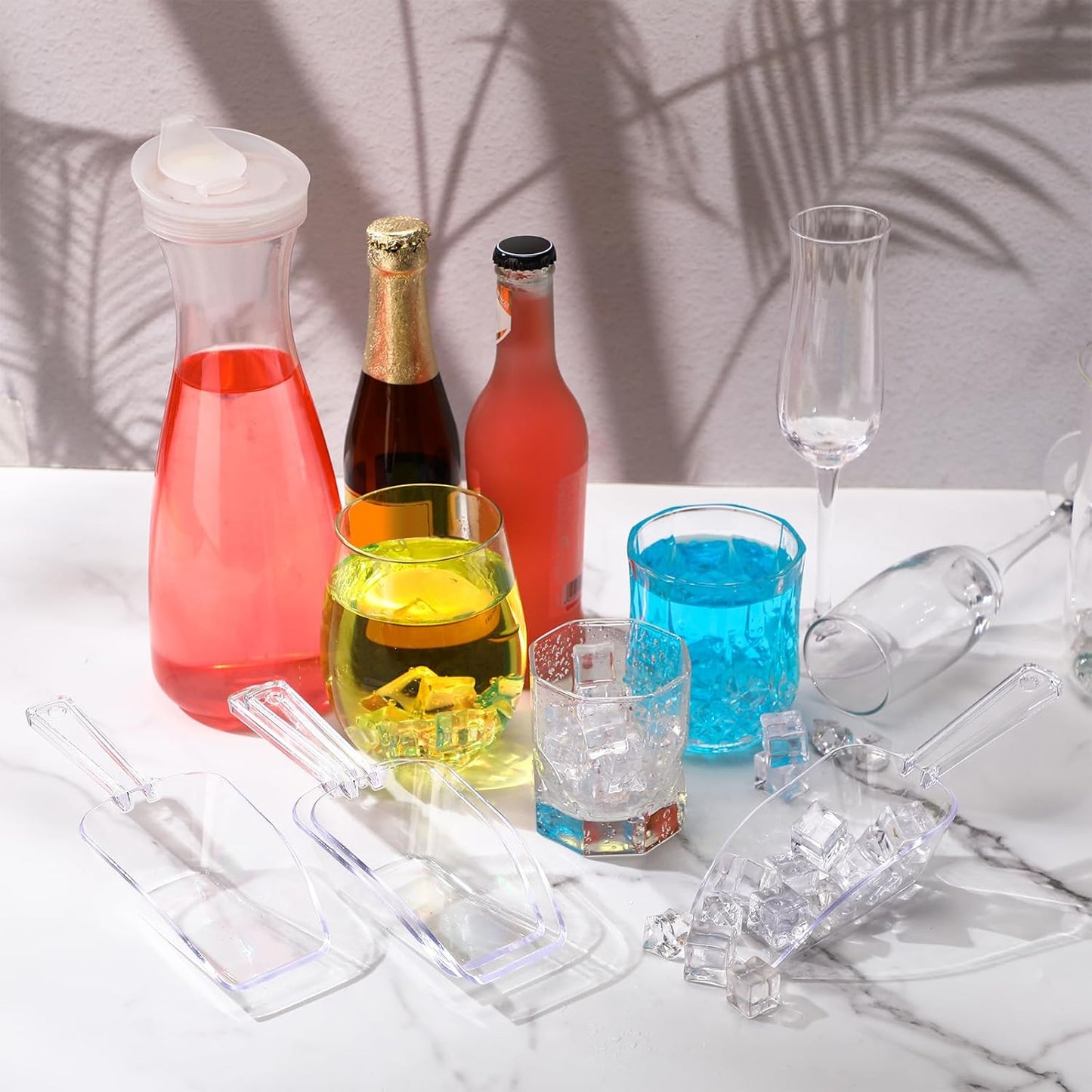 Hestya 4 Pcs Christmas Multi Purpose Clear Plastic Scoops for Candy Buffet Acrylic Kitchen Ice Food Popcorn Scoops for Protein Powders, Ice Cream, Coffee, Tea Jar (7.8 Inch)