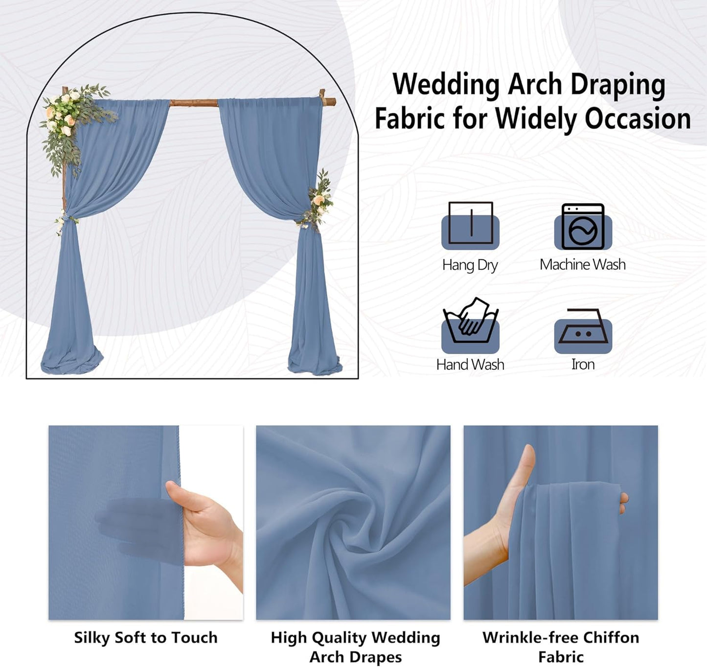 6 Panels Dusty Blue Wedding Arch Drapery 28" x 20Ft Wedding Arch Draping Fabric Chiffon Fabric Drape Backdrop Curtain for Nuptials Party Swag Ceremony Birthday Arbor Drapery Reception Ceiling Décor