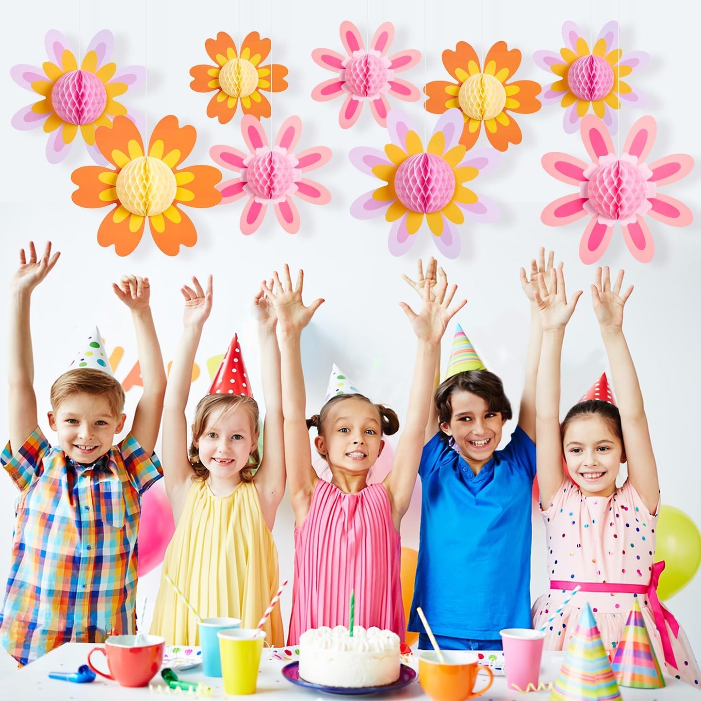 SUNBEAUTY 9 PCS 10 Inches Daisy Birthday Party Decorations - Groovy Flower Spring Sun Retro Hippie Baby Shower Decor