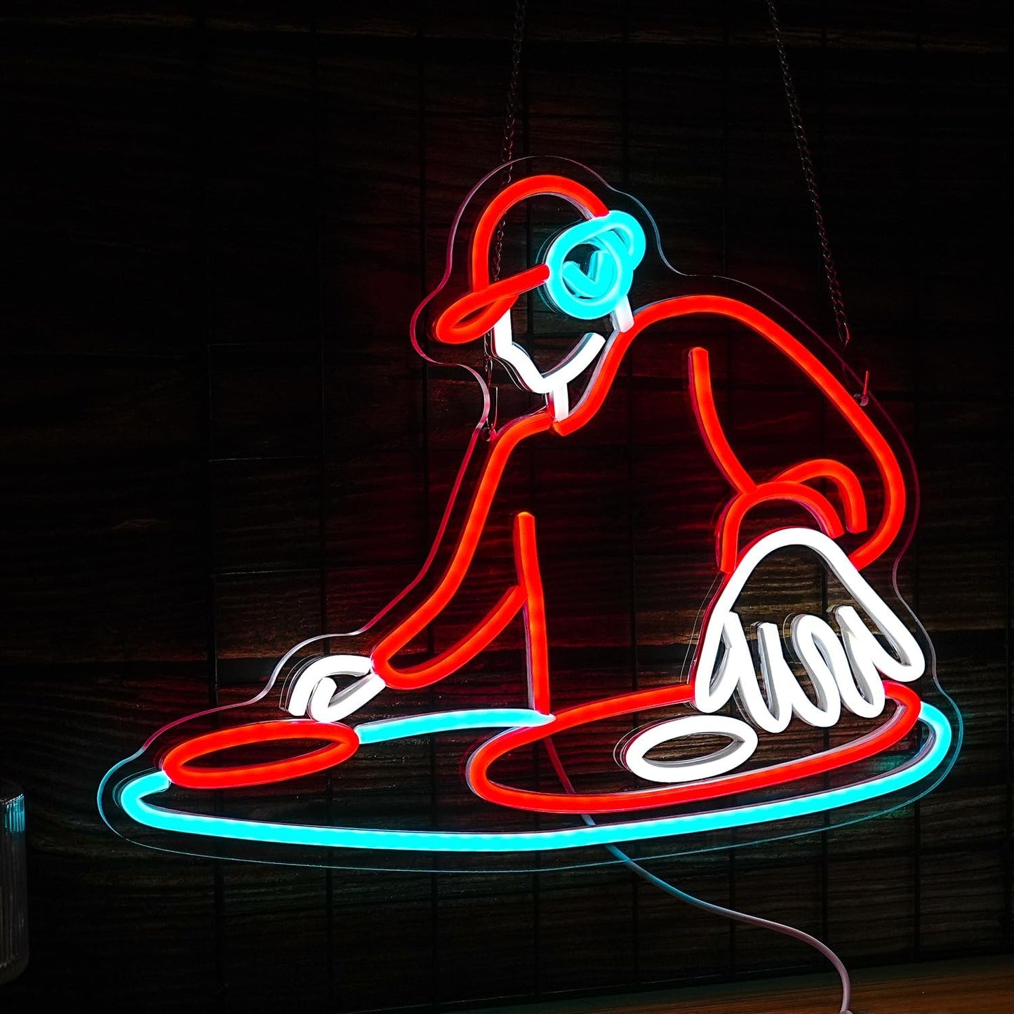 DJ Player Neon Sign Bar Neon Light Wall Decor 16.5 * 12.6 Inch LED DJ Light Up Sign for Bar Club Live Music Concert Bedroom Party Neon Decor (USB Dimmable)