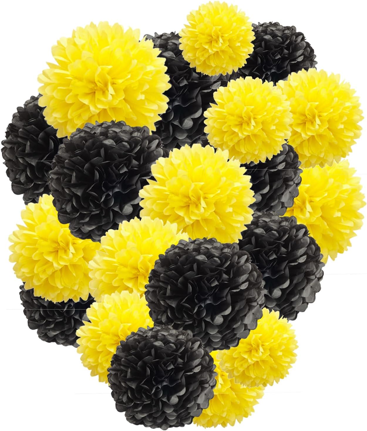 Capesaro Black and Yellow Tissue Paper Pom Poms, 15PCS Tissue Paper Flowers for Birthday Party Decorations, Bee Classroom Decor Wedding Baby Shower Home Decoration