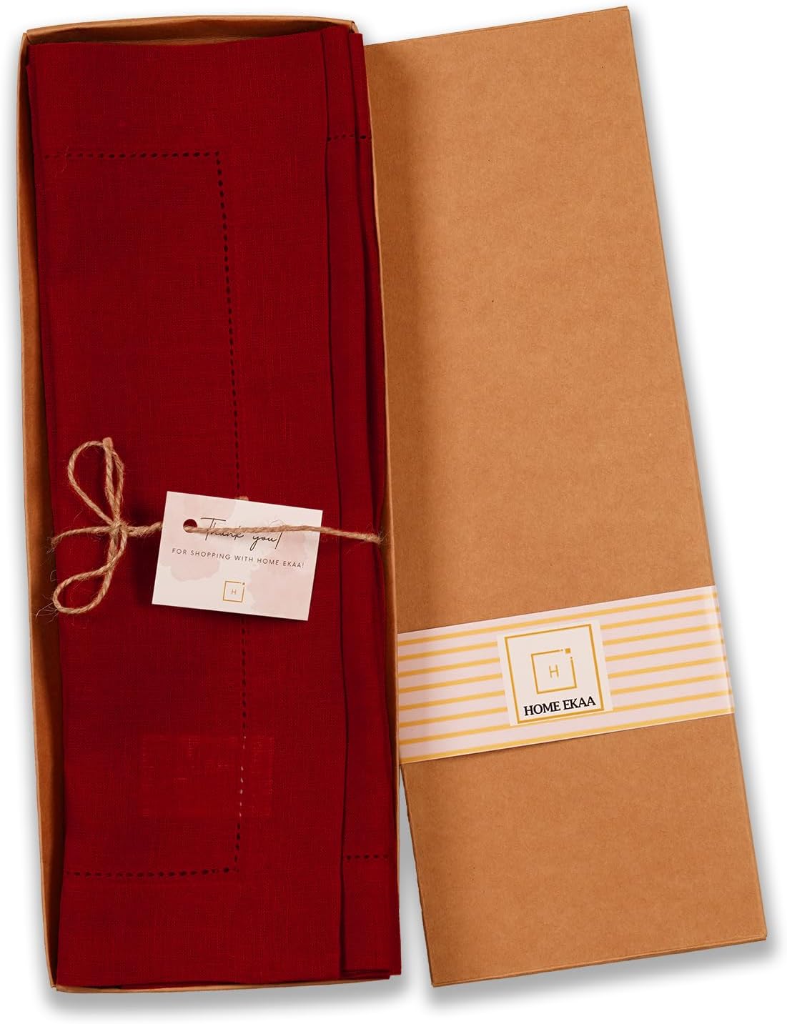 100% Pure Linen Red Placemats 14 x 19 Inch - Hemstitch Christmas Placemats Set of 4 – Elegant Cloth Fabric Table Mats for Winter, Thanksgiving & New Year Décor – Elara Collection