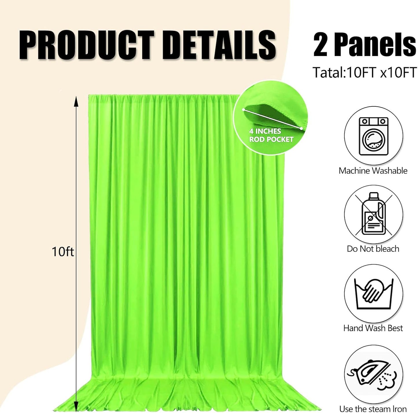 10ft x 10ft Fresh Green Backdrop Curtains for Parties, Fabric Satin Background Curtain with Rod Pockets for Weddings, Birthday, Baby Shower, Photography, Graduation Party Backdrop Drapes, 2 Panels