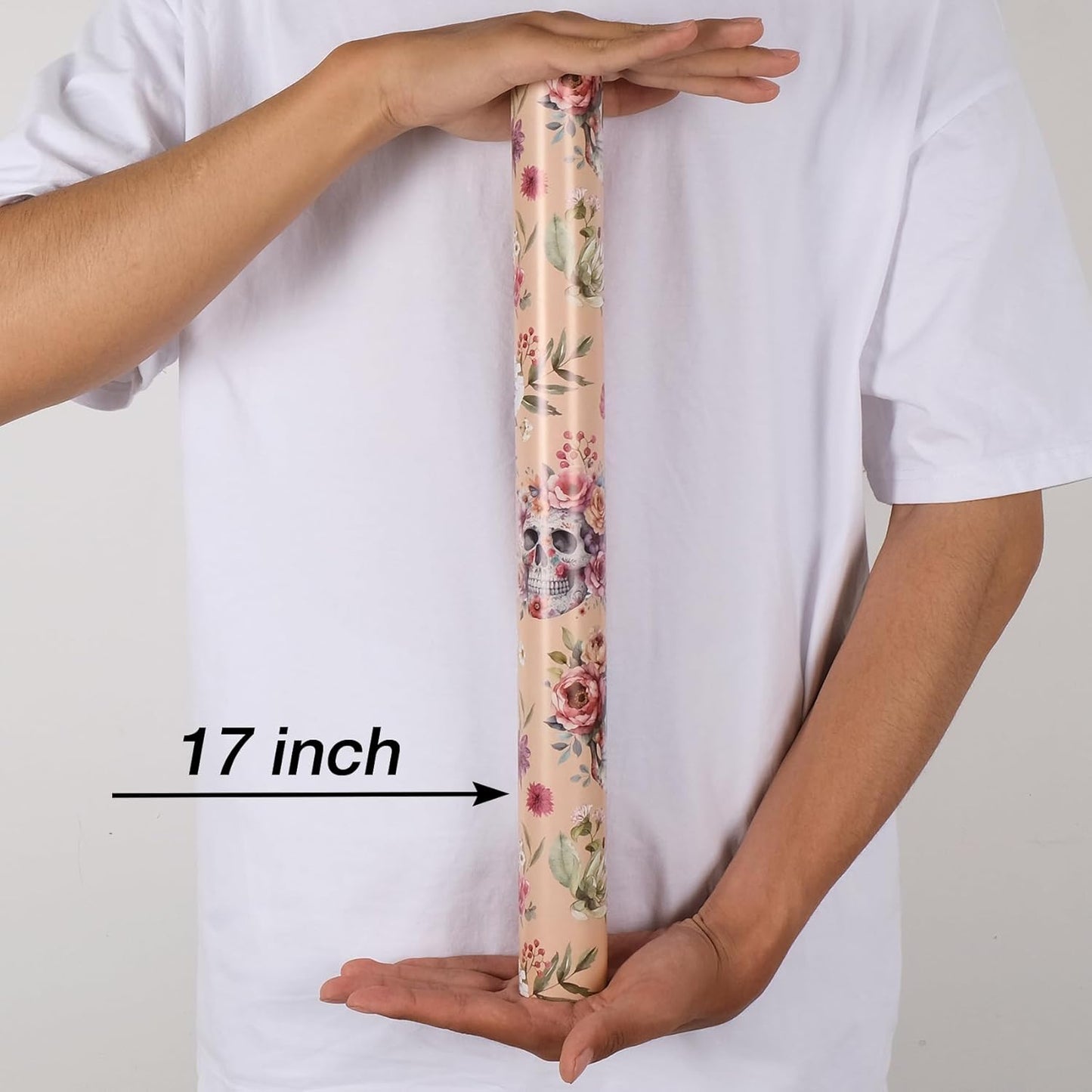 Aimyoo Gothic Wrapping Paper Roll, 17 Inch X 33 Fee Skull Floral Berry Design Gift Wrap Paper for Mother's Day, Birthday Bridal Shower