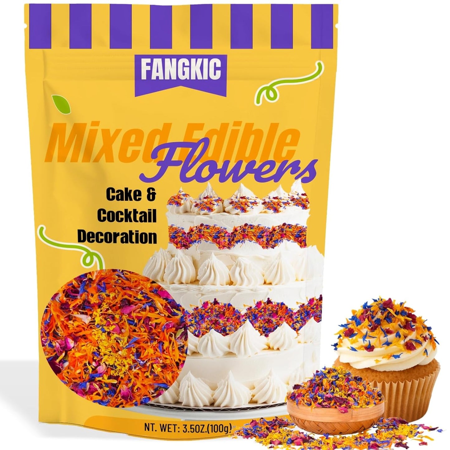 4 Kinds Natural Dried Edilble Flowers Petal Blend (3.5 Ounce), Edible Flowers for Cocktail, Cake Decoration, Soap Making, Ice cream. Include Rose Petals, Cornflower, Osmanthus, and Calendula