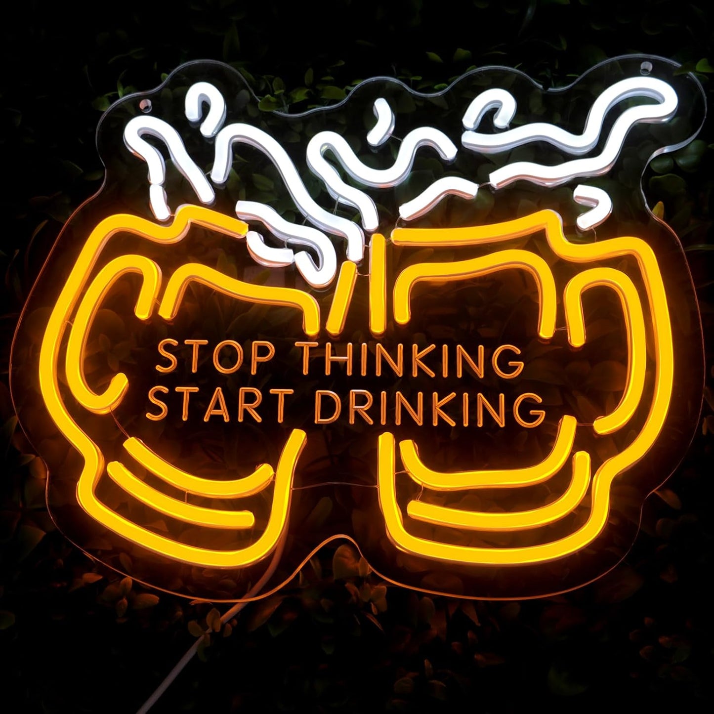 Stop Thinking Start Drinking Neon Sign for Wall Decor, Dimmable Two Beers Cheers Neon Lights with USB Powered Light up Sign for Home Bar Man Cave Party Club Restaurant