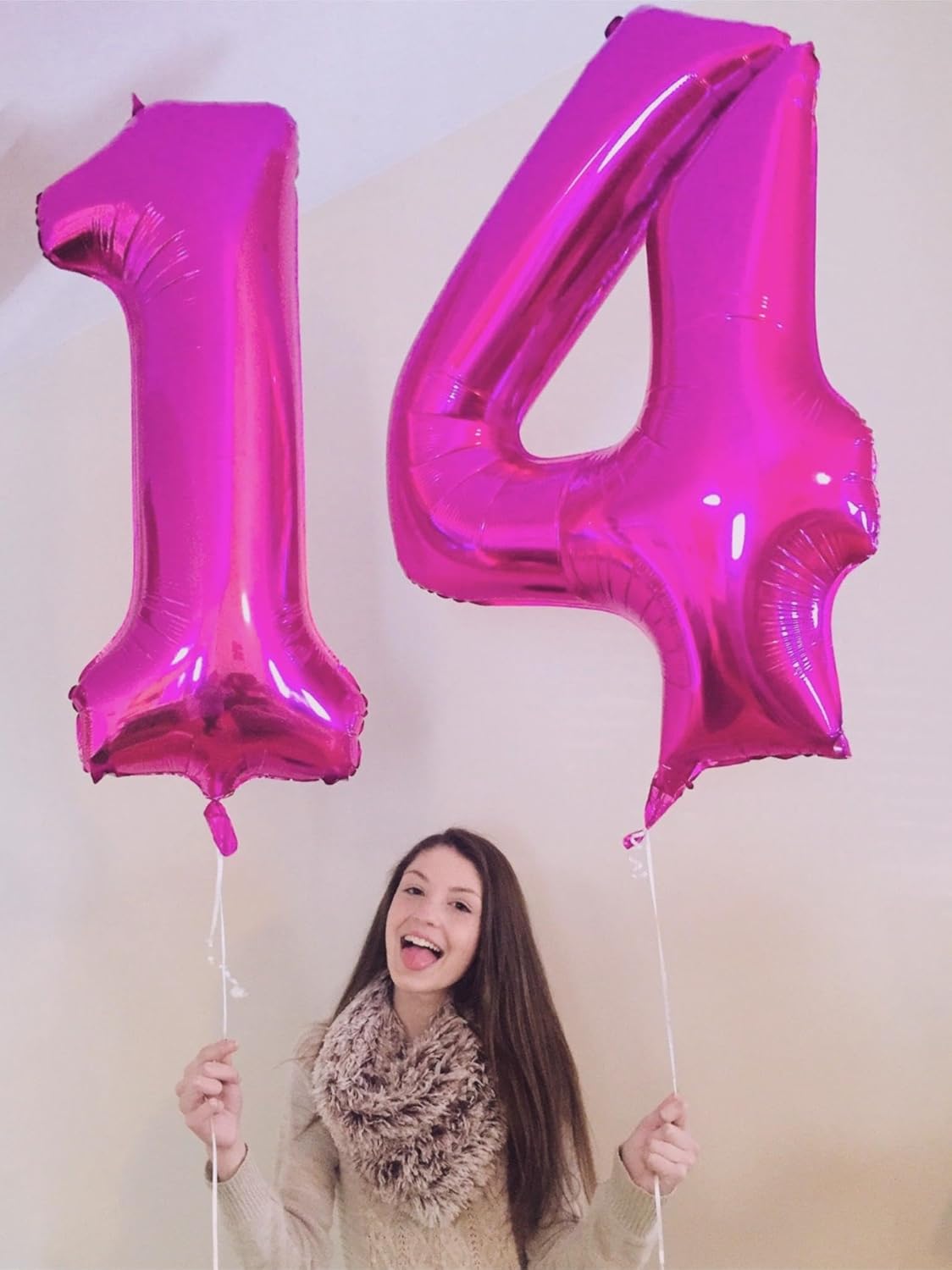 40 Inch Rosy Purple Large Number 4 Balloons, Giant Foil Number Four 14 24 34 40 44 Balloons, Rosy Purple Mylar Big Balloon for Anniversary Graduation Decorations