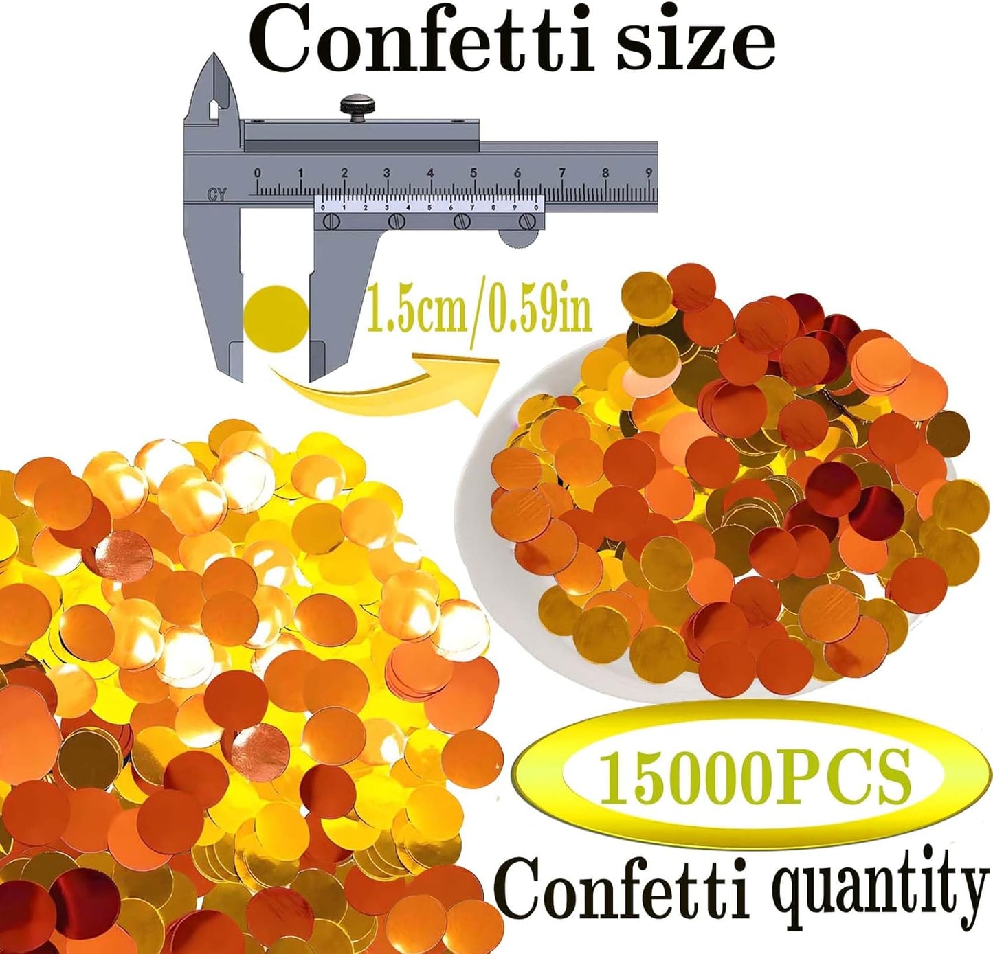 Gold and Orange Round Foil Confetti Beautiful Metallic Table Confetti for Filling Balloons, Wedding,Birthday,Party,Festival Decoration(15000PCS)