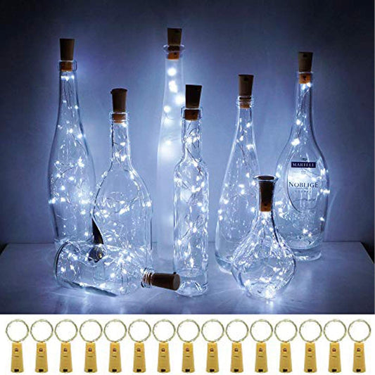 20 LED Wine Bottle Lights with Cork, 15 Pack Battery Operated Cork Shape Fairy Light Waterproof Mini Copper Silver Wire String Lights for Party, Wedding, Christmas, Bedroom Decor (Cold White)