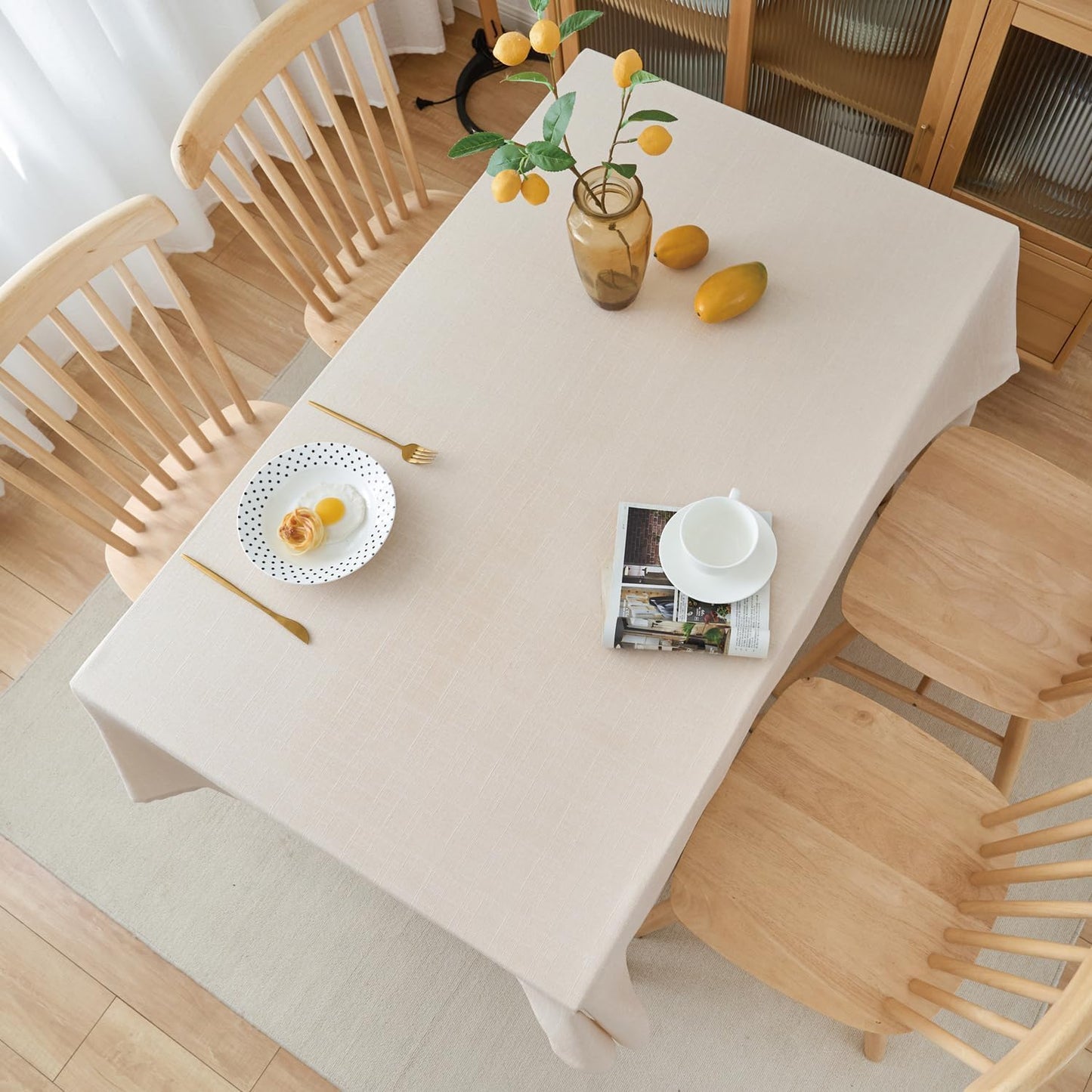 NLMUVW Linen Tablecloth for Rectangle Table - Textured Table Cloth Water Resistant Farmhouse Burlap for Kitchen Dining Café,Champagne, 54 x 108 Inch