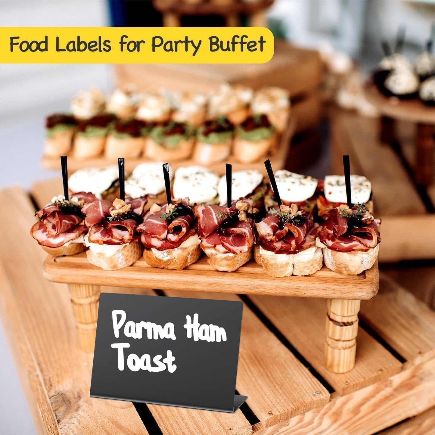 PigPotParty 12 Pcs Food Labels for Party Buffet w/Cleaning Spray, 4"x3" Mini Chalkboard Signs for Food Display, Table Place Cards - Name Tags- Small Chalk Board Signs, w/ 2 Markers