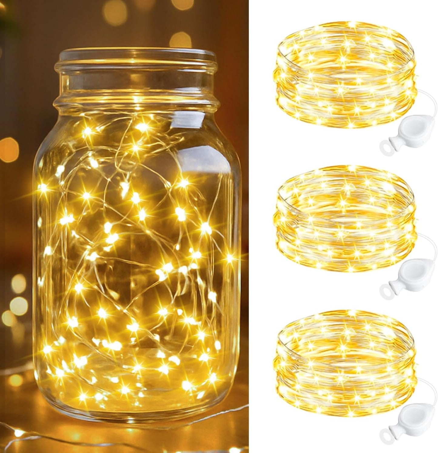btfarm 3 Pack Fairy Lights Battery Operated, 7FT 20 LED Mini String Lights Waterproof Silver Wire for Mason Jars Centerpiece Table Crafts Bedroom Christmas Decoration, Warm White