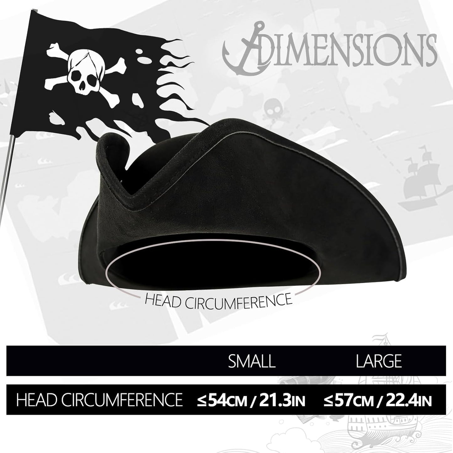 HOMELEX Pirate Hat for Kids Colonial Tricorn Halloween Adult Revolutionary war Costume Accessory