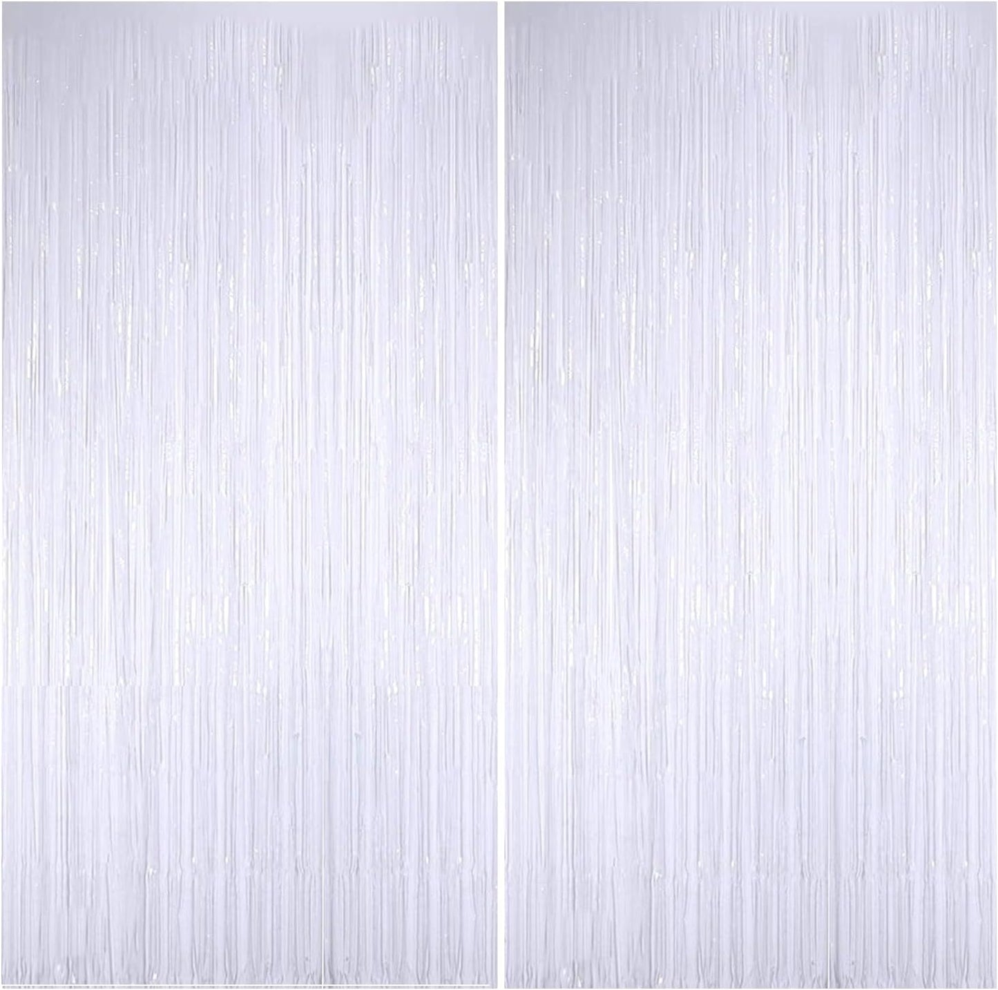 BEISHIDA 2 Pcs White Door Streamers Tinsel Curtain Party Streamers Backdrop Fringe Foil Wall Background for Birthday Halloween Christmas Wedding Party Decoration(3.28 ft x 6.56 ft)
