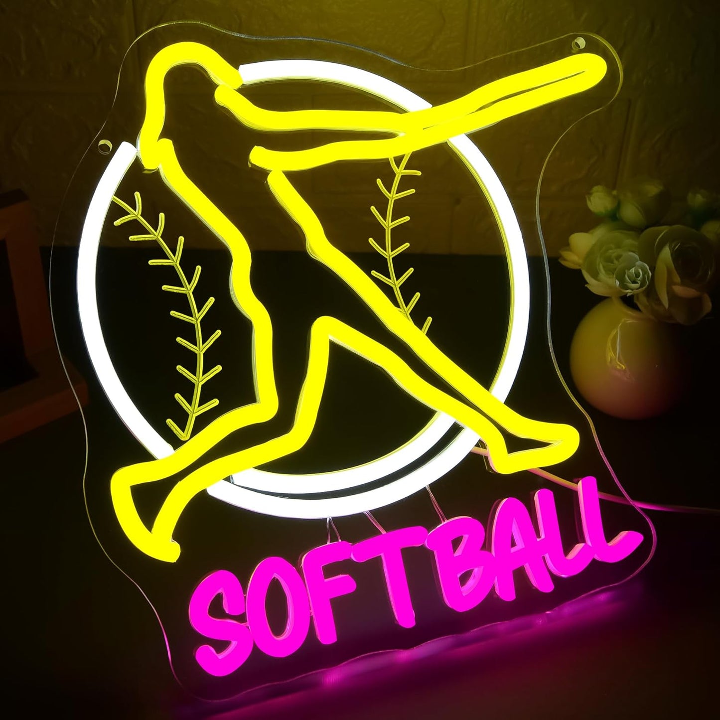 Softball Neon Sign for Wall Decor Dimmable Softball Party Neon Light for Girls Sport Team Light up Sign for Women Fans Club Court Wall Art Office Park Christmas Birthday Gifts Size12.2*12.1In(WZCP232)