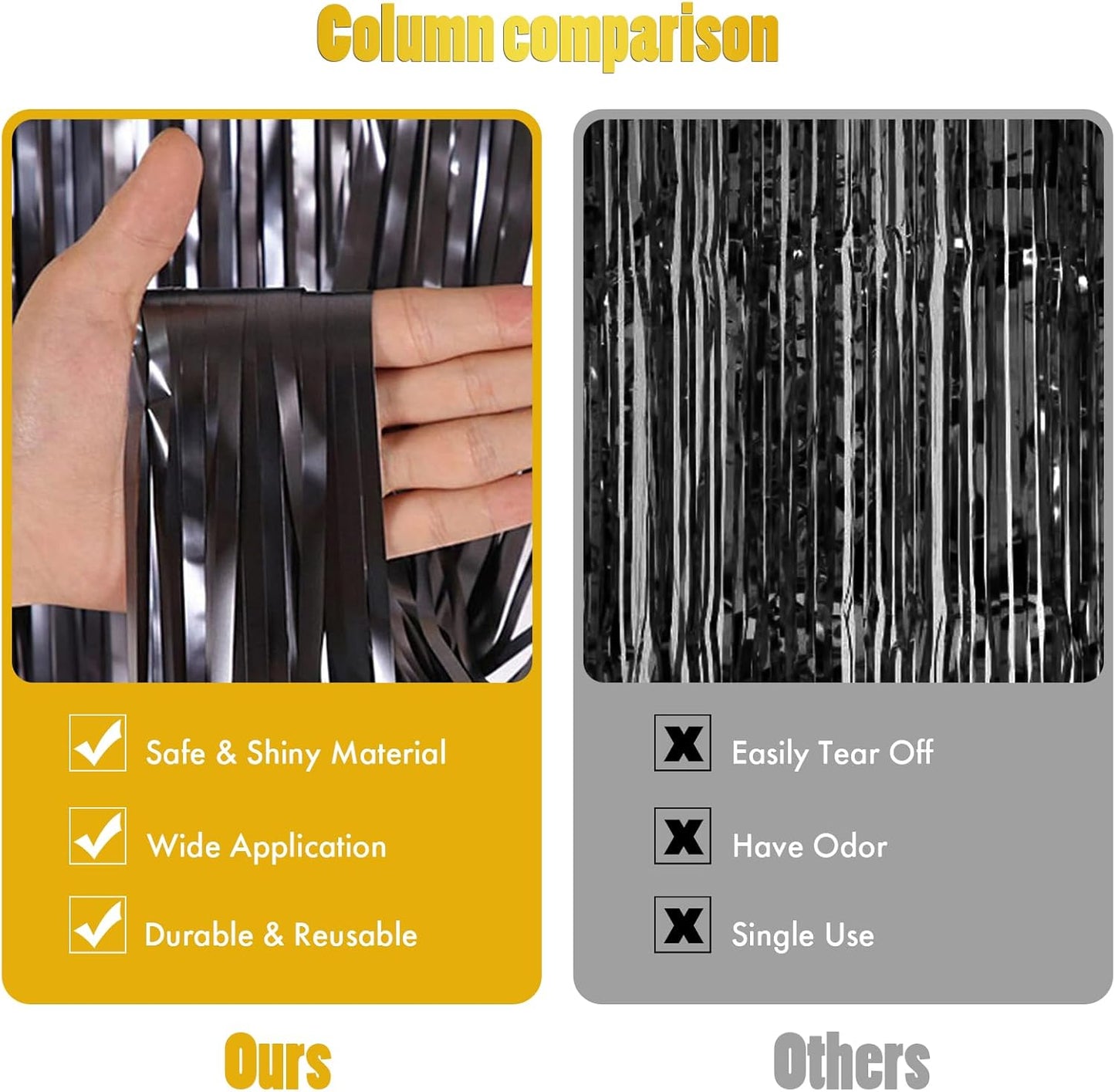 CANREVEL 2 Pack 3.3x8.2 Feet Black Foil Fringe Backdrop Curtains, Tinsel Streamers Birthday Party Decorations, Fringe Backdrop for Graduation, Halloween, Happy New Year, Disco Party