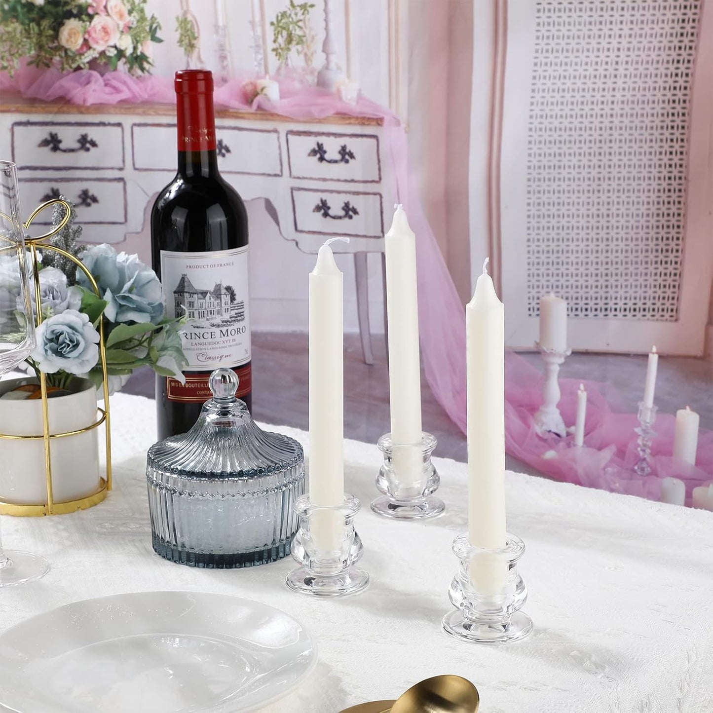 24 Pcs Candlestick Holders Glass Clear Taper Candle Holders 2.2" High Candle Stick for Wedding Centerpieces Decor Party Supplies