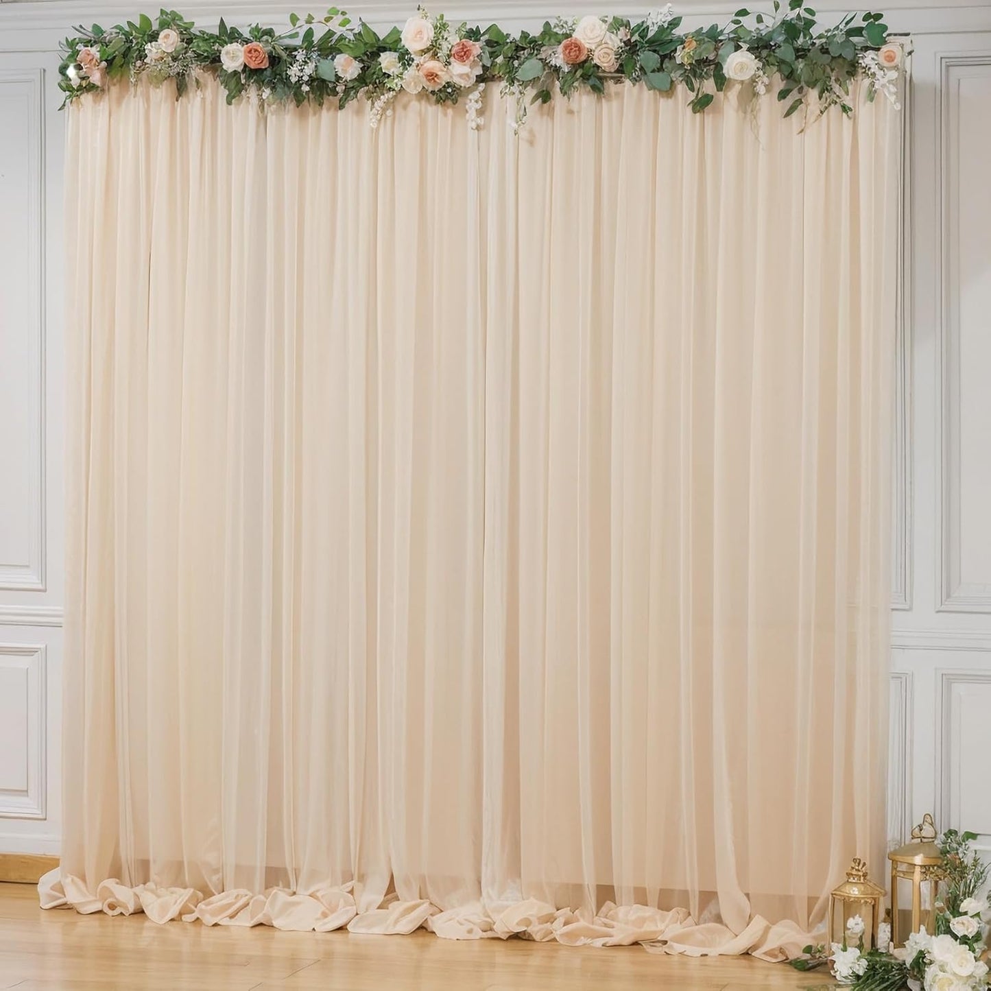 10x10ft Champagne Tulle Backdrop Curtain for Parites, Sheer Backdrop Curtains for Wedding Baby Shower Birthday Party Photo Shoot Decorations