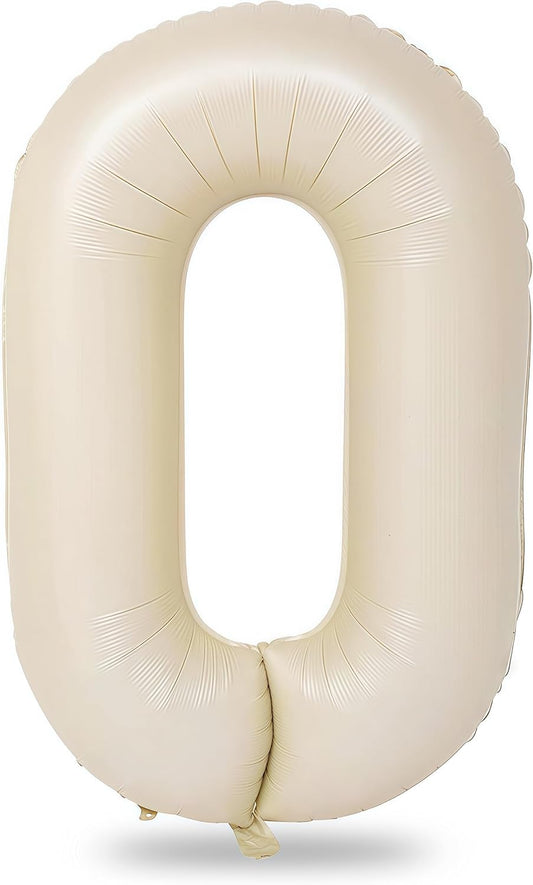 40 In Cream Large Numbers Balloons 0-9, Self Inflating White Sand Foil Number 0 Helium Balloons for Boys Girls, Big Beige Digit 0 Balloons for Women Men Birthday Party Anniversary Supplies Decorations