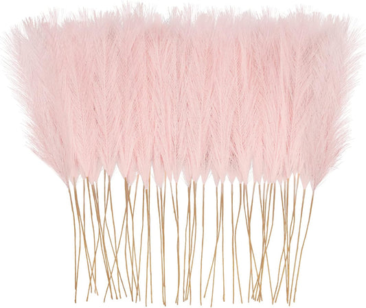 50pcs Pink Faux Pampas Grass Decor, 21.6" Short Artificial Pompous Grass Floral Fake Pompas Grass Branches Vase Filler Flower Arrangement for Home Wedding Boho Decor