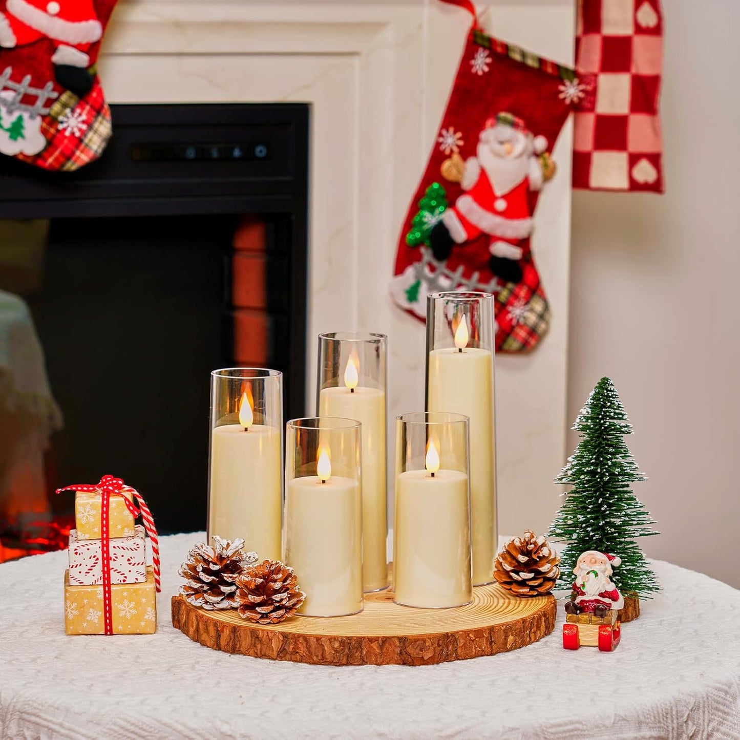 Amagic Flameless Candles Battery Operated, LED Candles with Remote and Timer, Acrylic Plexiglass Flickering Fake Candle for Wedding, Home Decor, Ivory White, Set of 5, D2.2 x H5 5" 6" 7" 8"