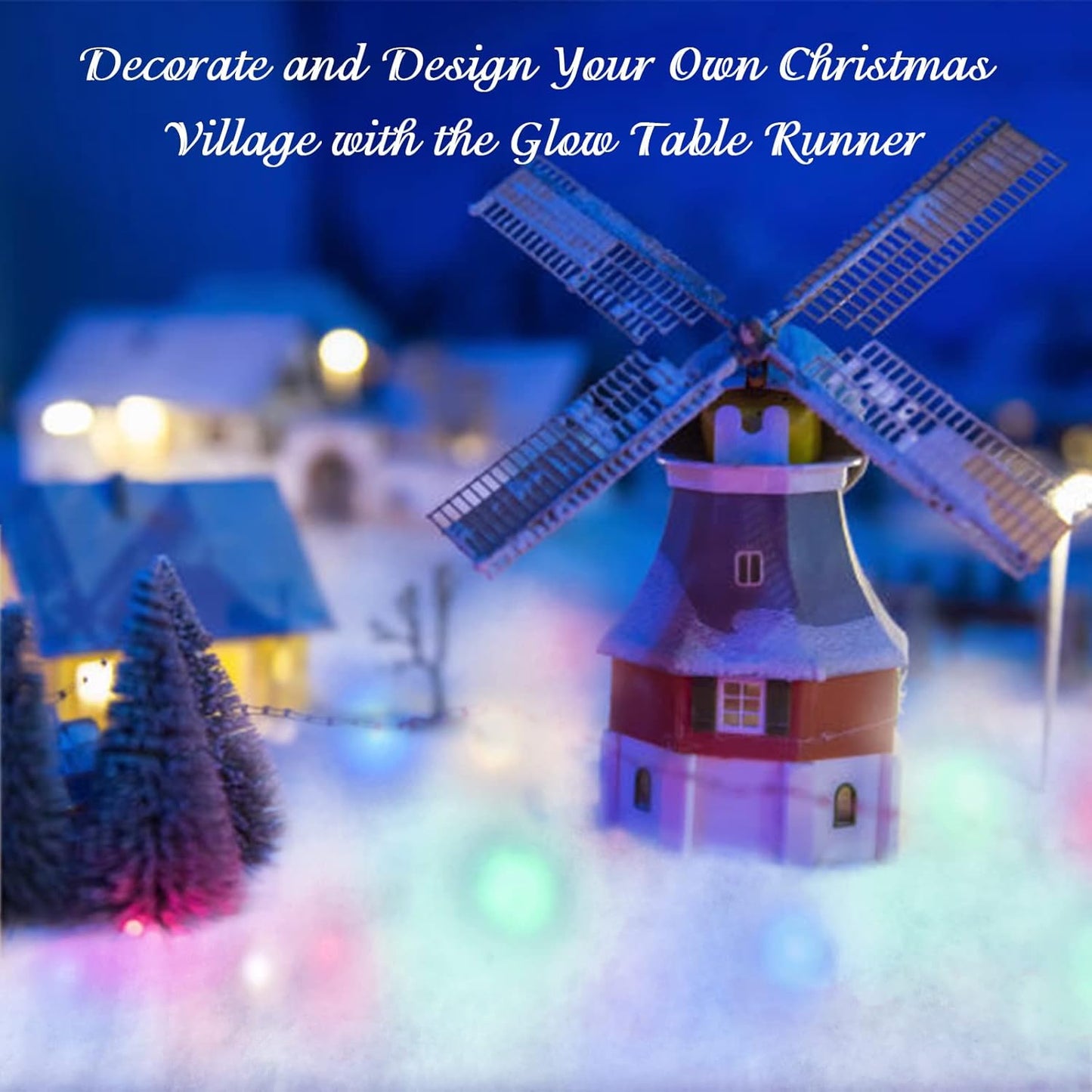 Jetec LED Christmas Fake Snow Blanket with Lights Artificial Snow Blanket with 2 Pcs LED Lights Lighted Snowflake Table Runner for Christmas Tree Village Display Winter Party Decor(15.75''x 59.06'')